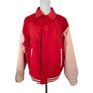 House Of Sunny Take A Trip Bomber Jacket Red Faux Leather Size XS